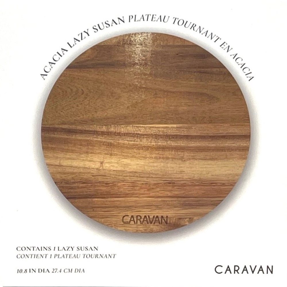 New Caravan Round Lazy Susan Spinning Turntable Serving Tray Acacia Wood 10.8”